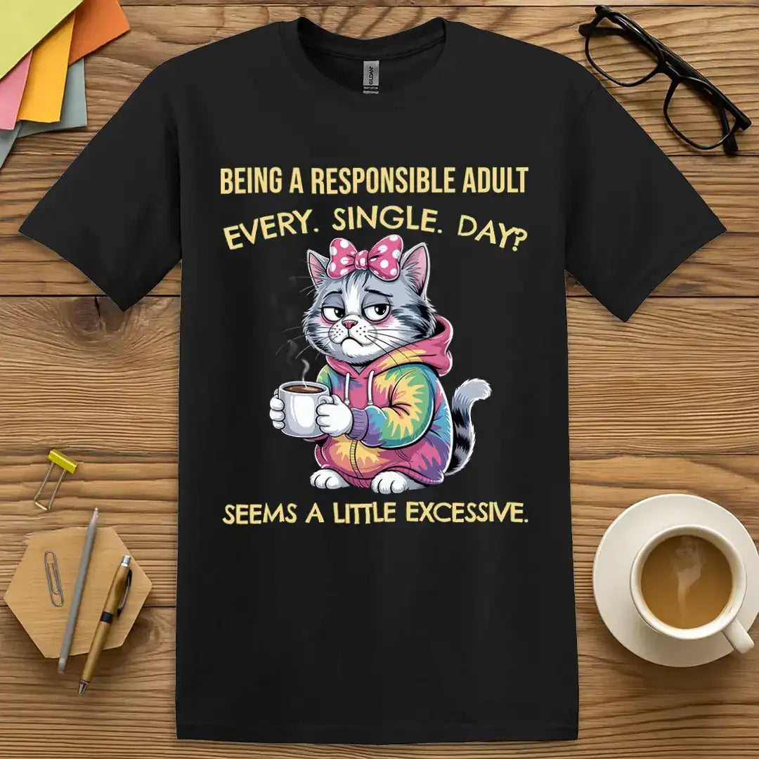 Black Color T-Shirt - Responsible Adult - Sarcasm and Sass Teacher Badge Shirt.