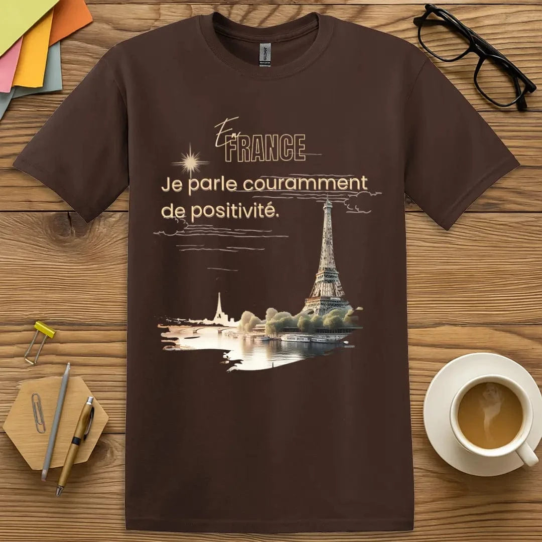 Bilingual French Teacher Shirt – Je Parle Couramment de Positivité Tee with Eiffel Tower Graphic | EDUHaHa