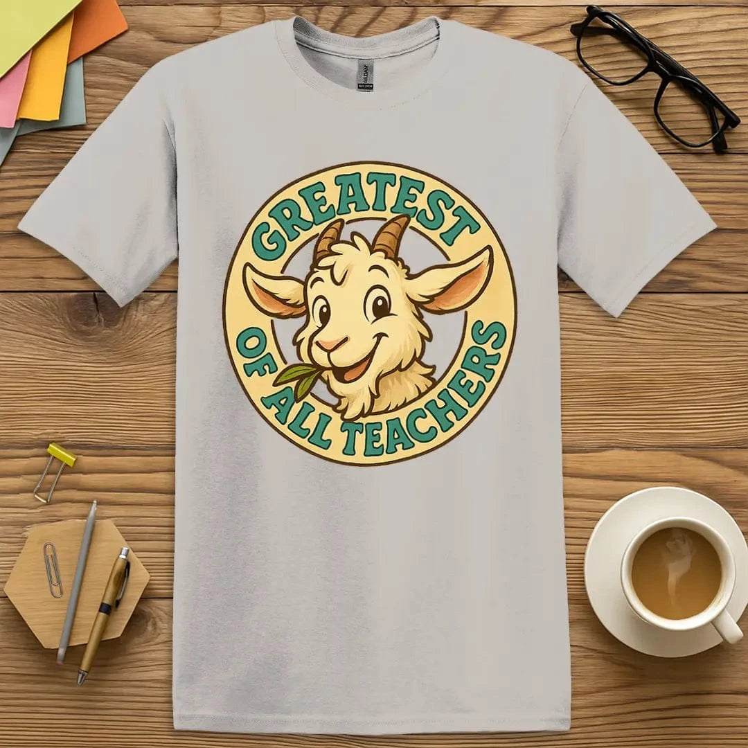 Ice Grey Color T-Shirt with "Greatest of All Teachers" design delivering clean, cool vibes with a clever twist.