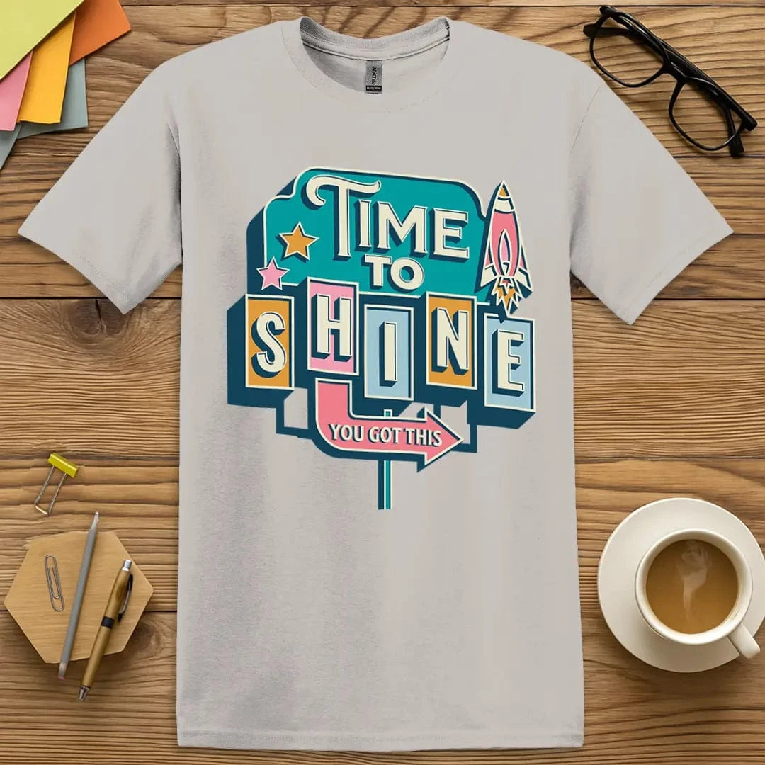 Ice Grey Color T-Shirt with "Time to Shine You Got This" design showcasing soft color contrast and teacher-powered inspiration.