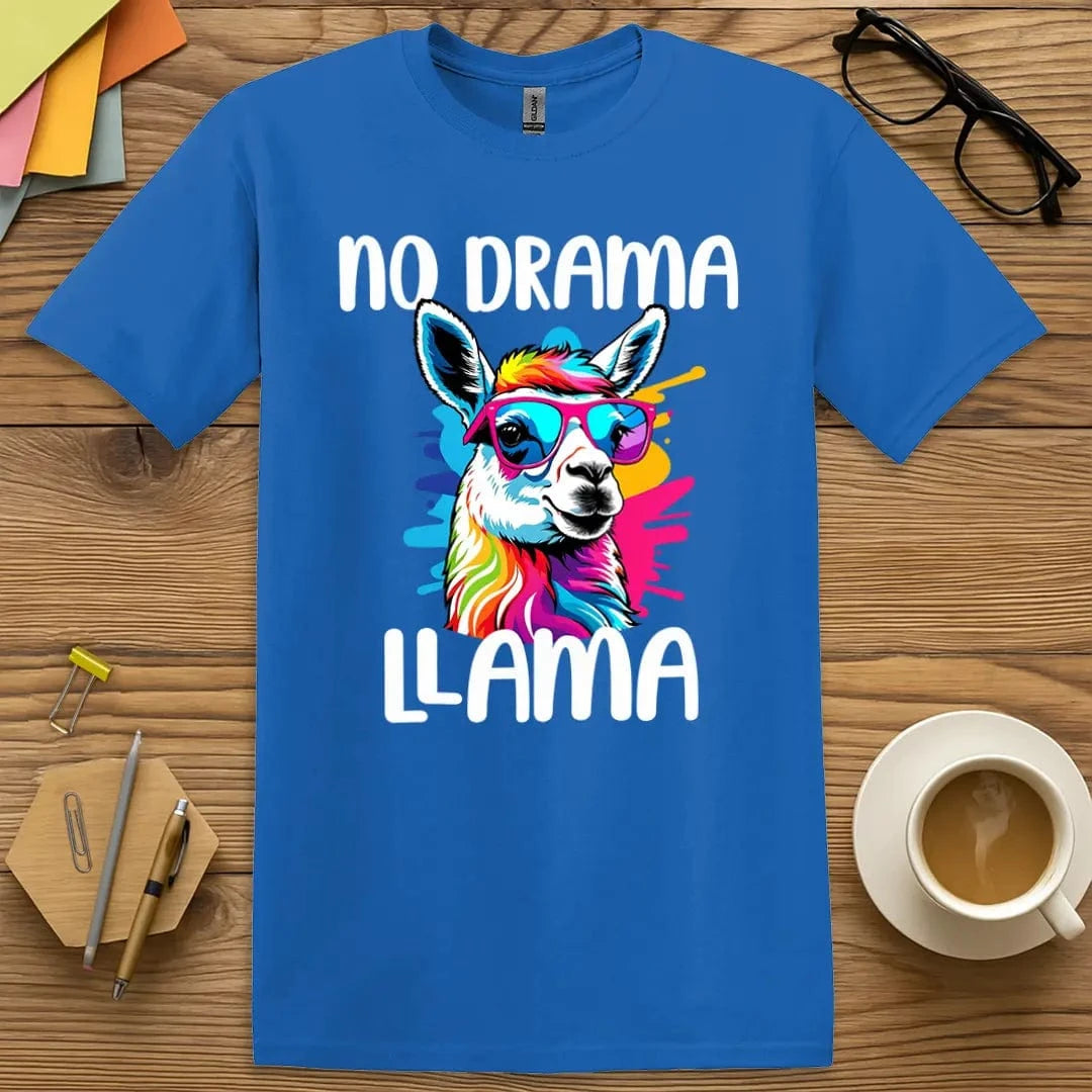 Royal Color T-shirt with "No Drama Llama" design showcasing bright color pop and classroom calm.