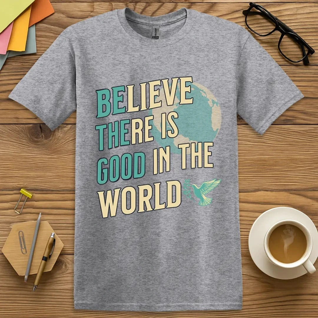 Sport Grey T-shirt with “Be The Good” hidden message graphic—subtle, stylish, and teacher-approved for spreading peace