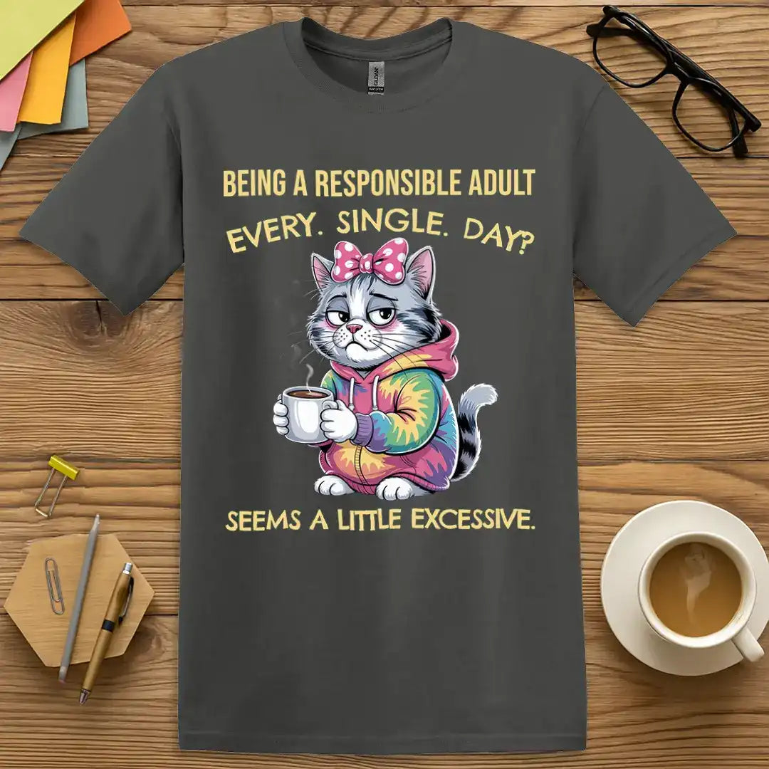 Charcoal Color T-Shirt - Responsible Adult - Sarcasm and Sass Teacher Badge Shirt.