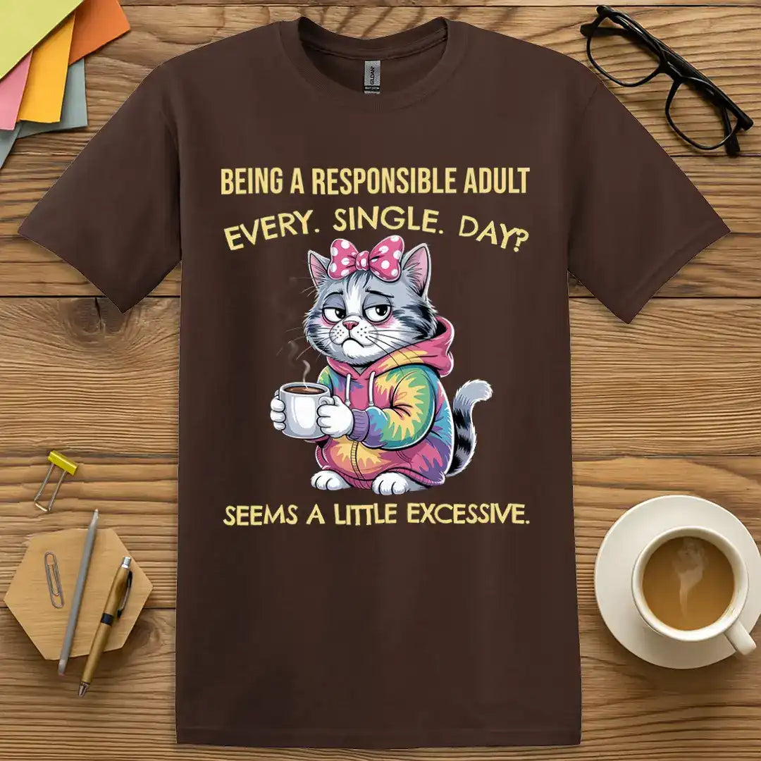 Dark Chocolate Color T-Shirt - Responsible Adult - Sarcasm and Sass Teacher Badge Shirt.