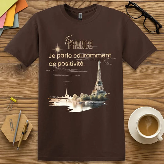 Bilingual French Teacher Shirt – Je Parle Couramment de Positivité Tee with Eiffel Tower Graphic | EDUHaHa