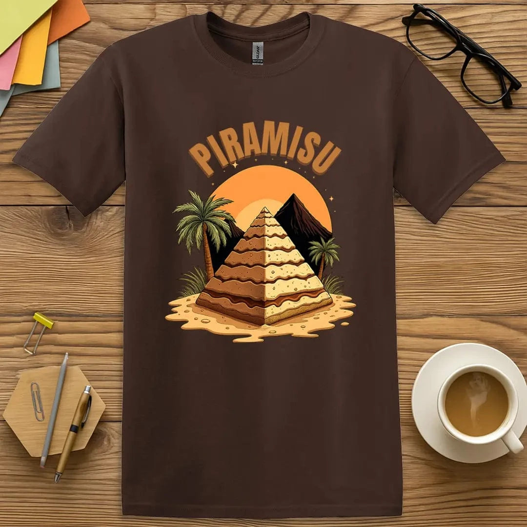 Dark Chocolate T-shirt with “Piramisu” design featuring tasty sarcasm and classroom engagement on full display
