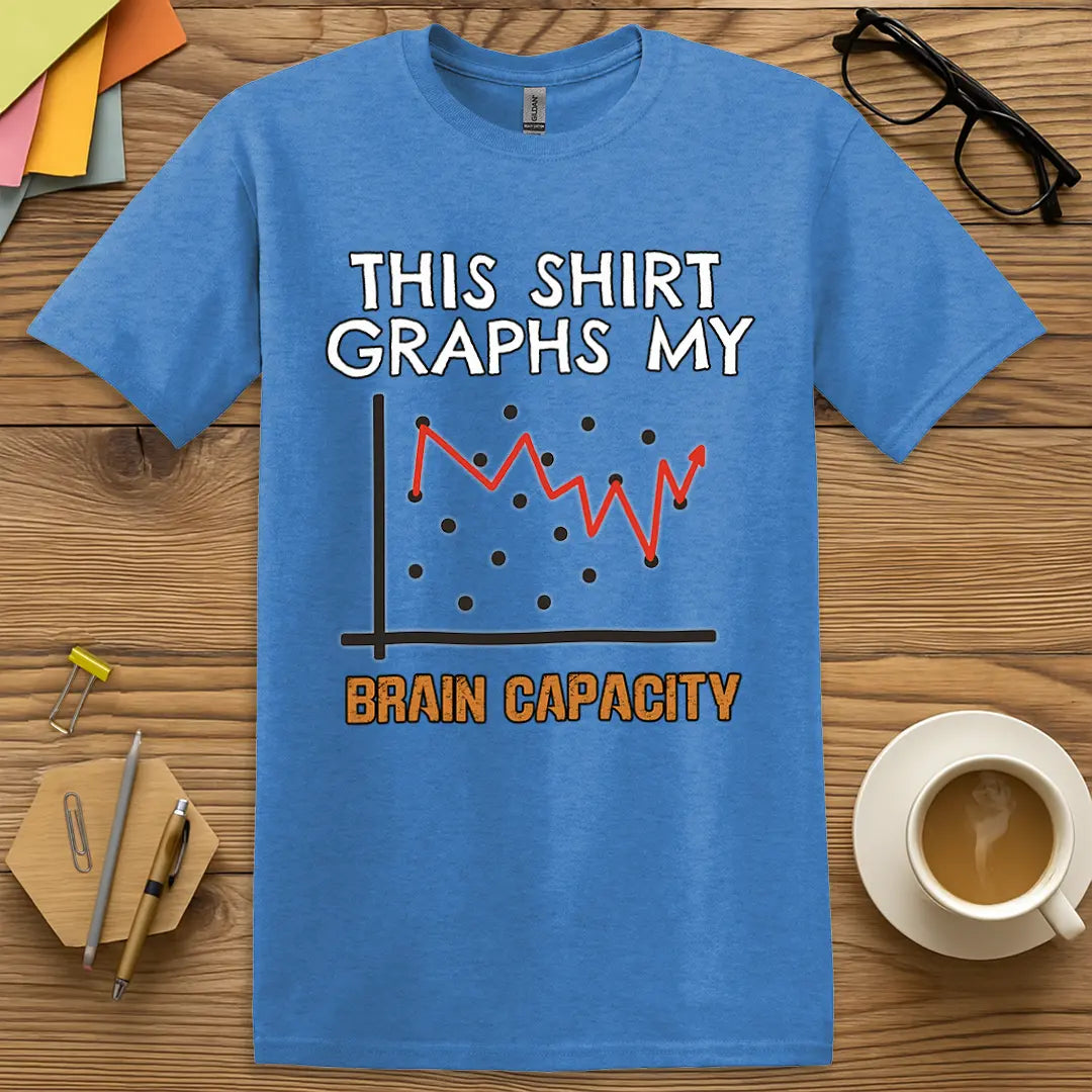 Heather Royal Color T-shirt with "This Shirt Graphs My Brain Capacity" design mixing bright color with data-driven sarcasm.