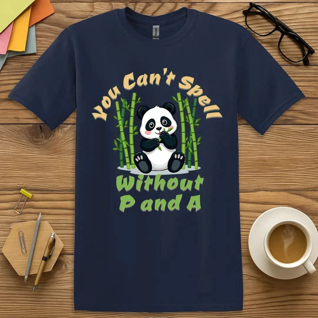 Navy Color T-shirt with "You Can’t Spell Without P and A" design and adorable panda pun for teachers.