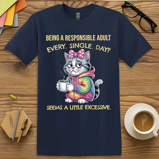 Navy Color T-Shirt - Responsible Adult - Sarcasm and Sass Teacher Badge Shirt.